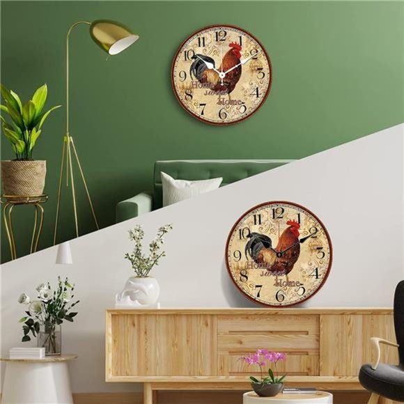 14 Inch Rustic Rooster Wall Clock Retro Silent Non Ticking Easy to Read Clock - Picture 5 of 6